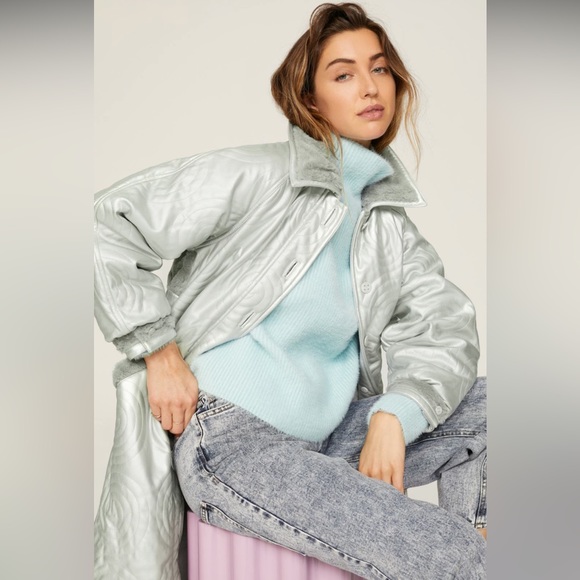 House Of Sunny The 60 Cosmo Chrome Coat Oversized Quilted Silver Sz US 8 (UK 12) - Picture 5 of 13